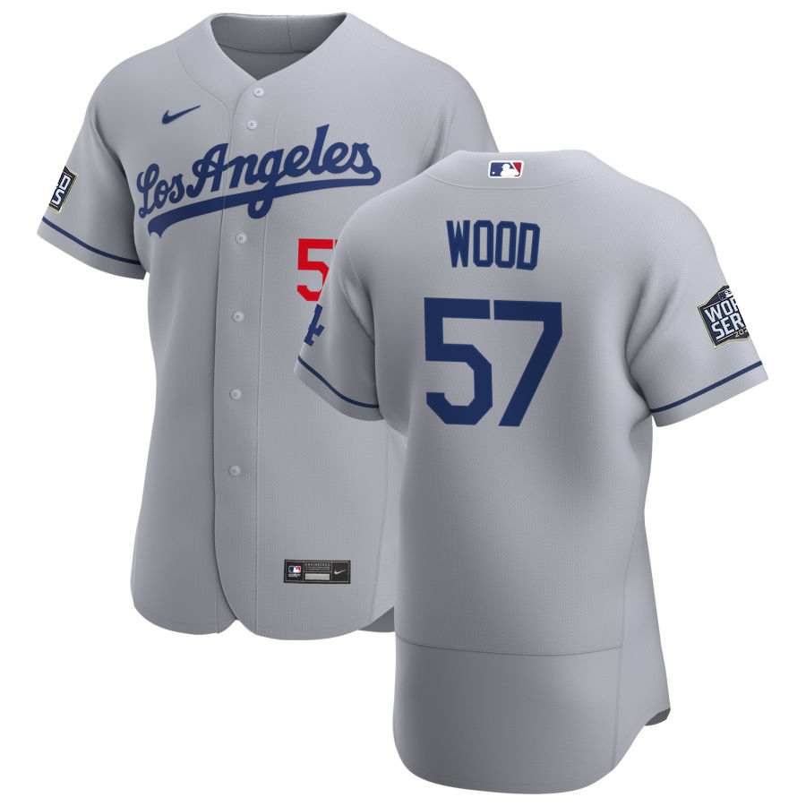 Los Angeles Dodgers 57 Alex Wood Men Nike Gray Road 2020 World Series Champions Authentic Team MLB Jersey